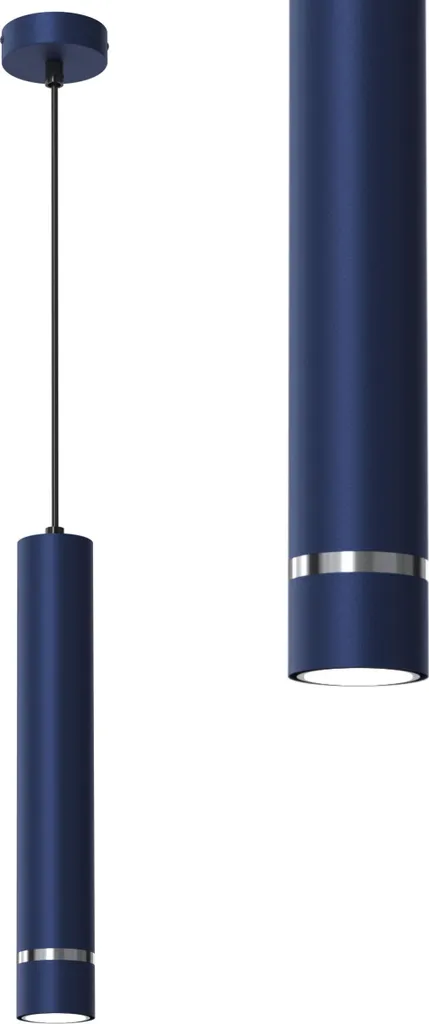 Suspension tube métal bleu marine et chrome design moderne type GU10