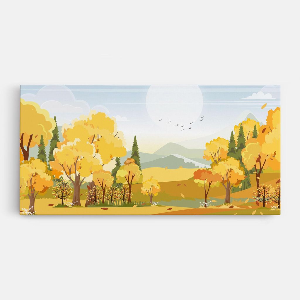 ARTHUB Leinwandbild 40x80 cm, Autumn Yellow View | Wohnzimmerdekoration, Hängende Bilder, Wanddekoration, Heimdekoration, Landschaften, Herbst