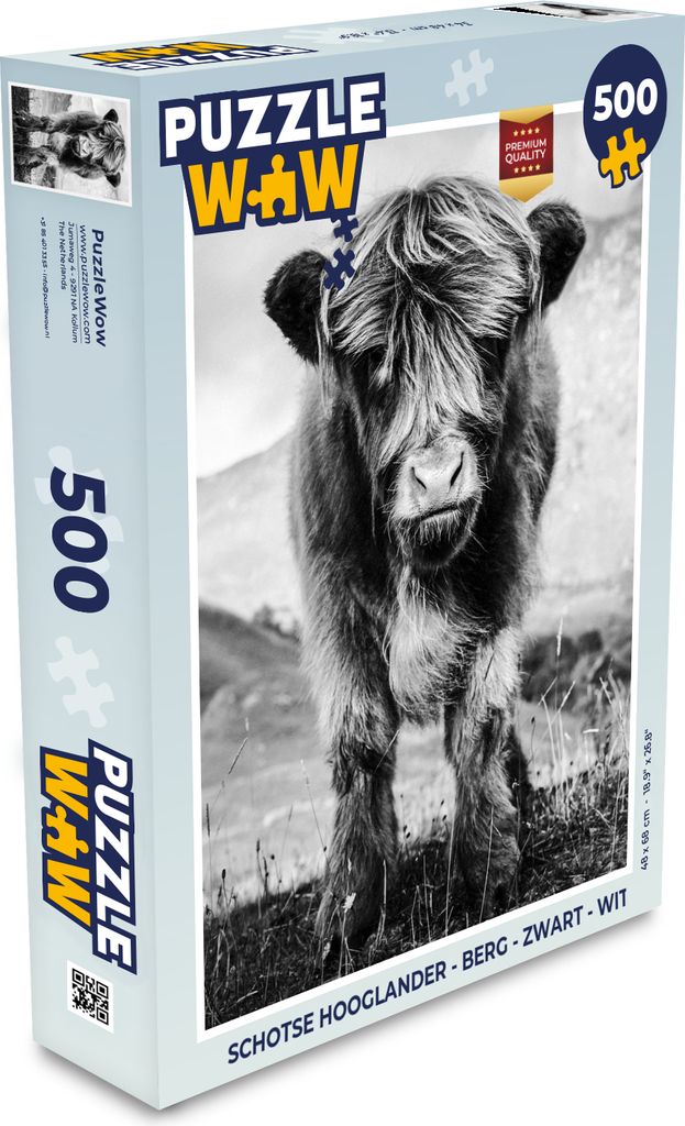 MuchoWow Puzzle 500 Teile Schottischer Highlander - Berg - Schwarz - Weiß - 500 Teile - Kinder - Selberbauen - Puzzlespiele