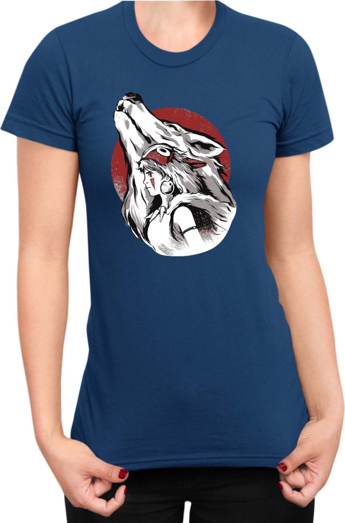 Damen T-Shirt Japan Anime Manga Princess Mononoke Wolf, Lady S / Dunkelblau