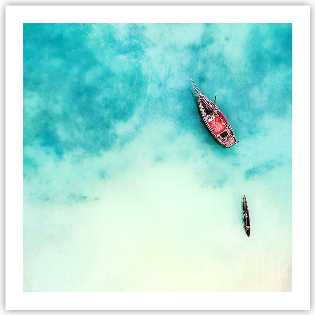 Poster - Poster ohne Rahmen - Insel Boot Schiff Ozean - 60x60 cm - Wand Bild - Wanddeko - Wandbilder - Kunstposter - Wandposter - Bilder - Kunstdru...