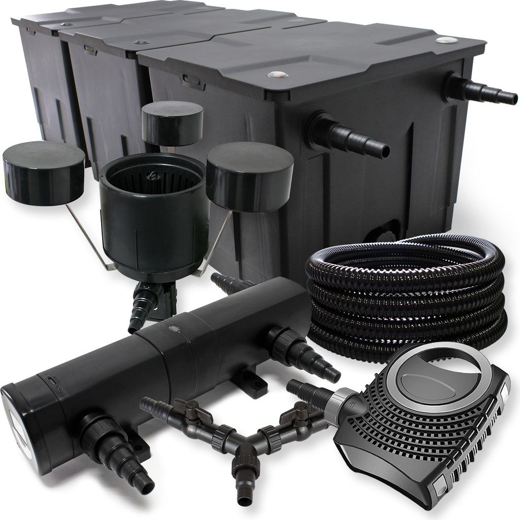 SunSun Komplettset: CBF-350C Teichfilter bis 90000 L Teichfilteranlage, NEO10000 Teichpumpe 10000l/h 80W, CUV-218 Teichklärer 18W, 25m Teichschlau...