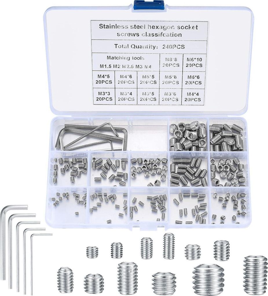 240-teiliger Edelstahl Madenschrauben Set mit Produktbild 