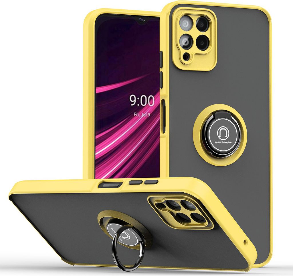 T-Mobile REVVL 6 Pro Hülle, Ring Halter Ständer Matte Transluzent TPU Rahmen Stoßfest Schutzhülle für T-Mobile REVVL 6 Pro Gelb