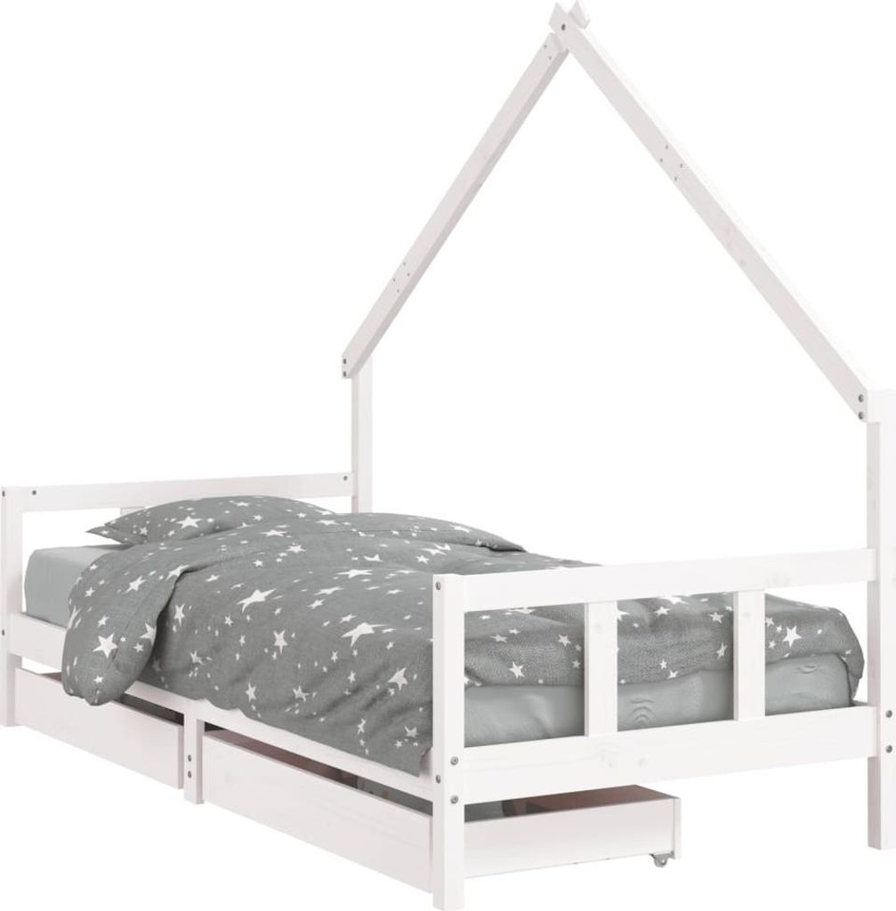 vidaXL Kinderbett mit Schubladen Weiß 90x190 cm Massivholz Kiefer