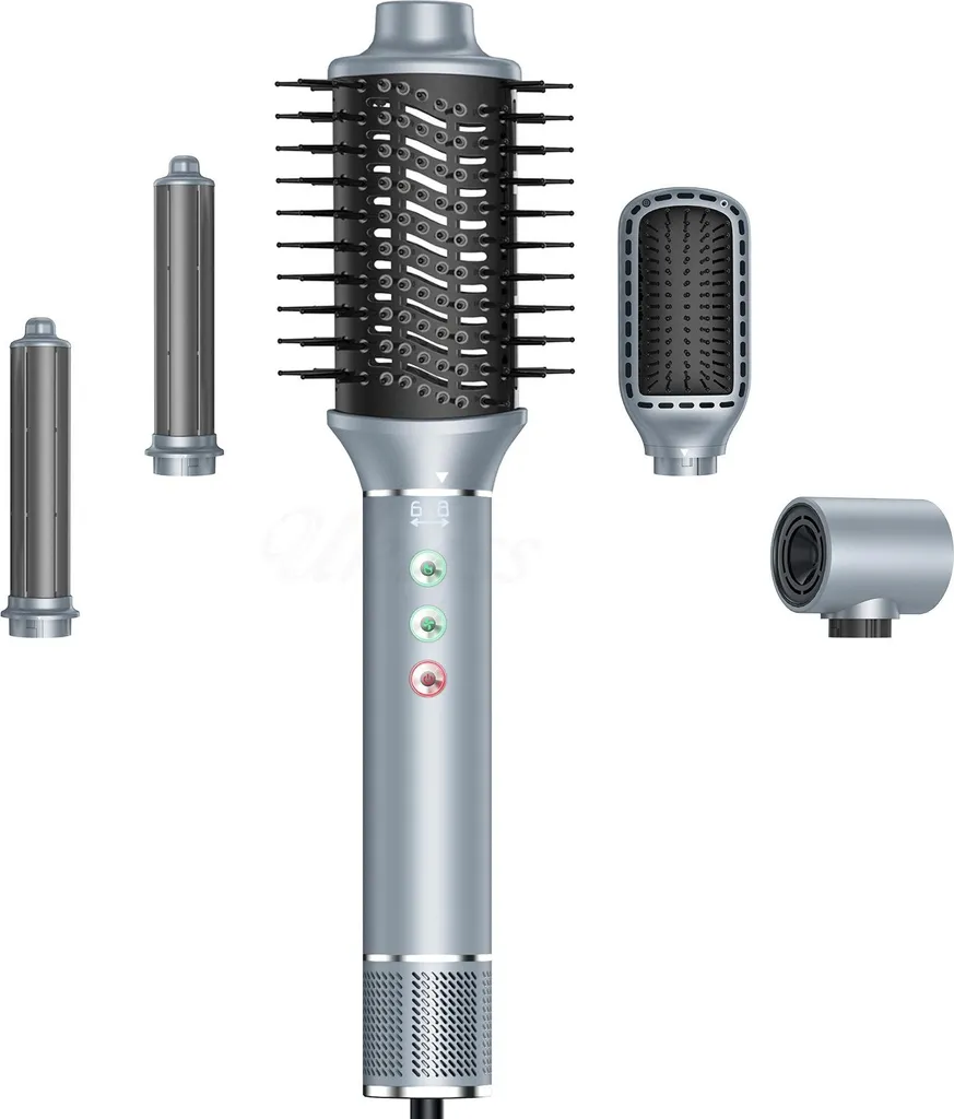 Sèche-Cheveux Ionique Rapide : Brosse à Air Chaud avec Finition Argent