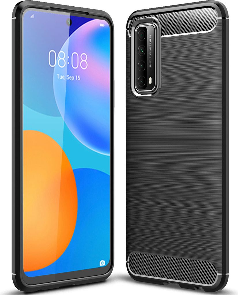 Huawei P Smart 2021 Hülle, LaimTop Carbon Fibre TPU Silikon Stoßfest Schutzhülle für Huawei P Smart 2021 Schwarz