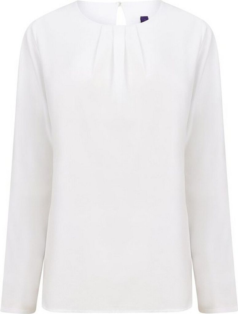 Henbury - Bluse Bundfalten für Damen Langärmlig RW9332 (XL) (Weiß)