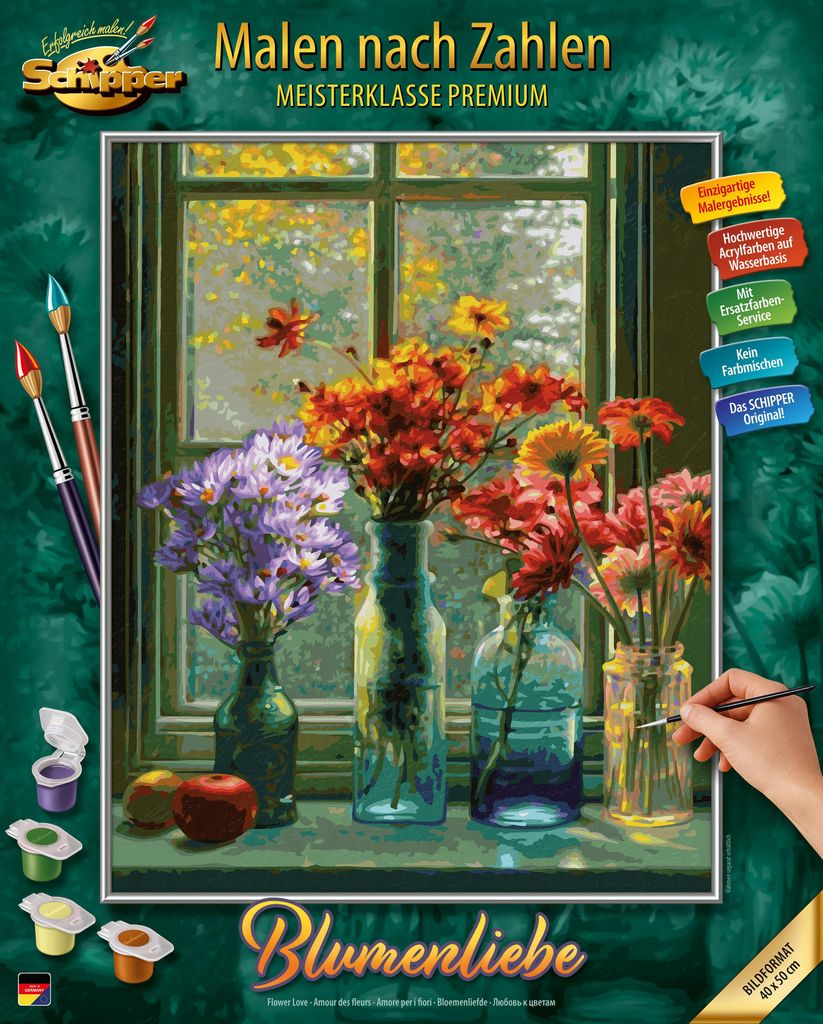 Schipper 609130905 Malen nach Zahlen – Blumenliebe - Bilder malen für Erwachsene, inklusive Pinsel und Acrylfarben, 40 x 50 cm