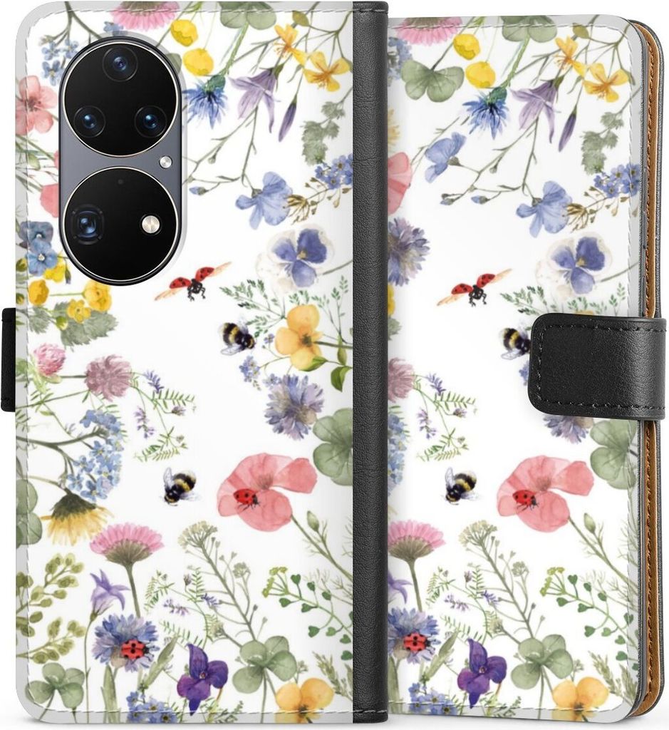DeinDesign Klapphülle für Huawei P50 Pro Handytasche Lederhülle Tasche Biene Blumen Muster