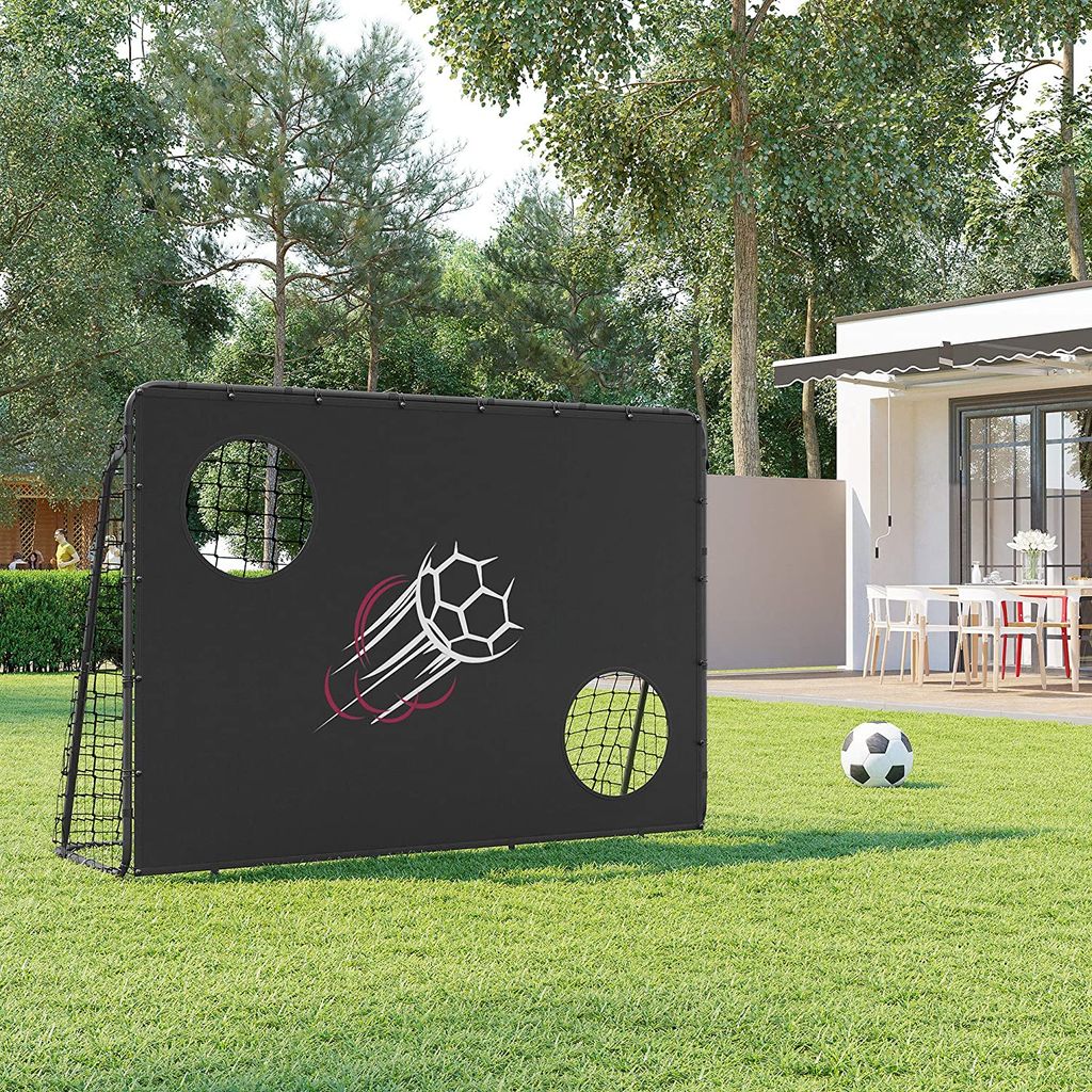 SONGMICS Fußballtor für Kinder, mit Torwand, schnelle Montage, Garten, Park, Strand, Eisenrohre und PE-Netz, schwarz SZQ215B02