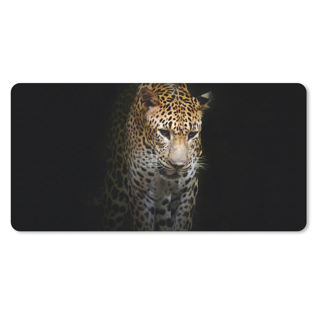 MuchoWow Schreibtischunterlage Leopard - Reflexion - Schwarz 80x40 cm - XXL Mauspad