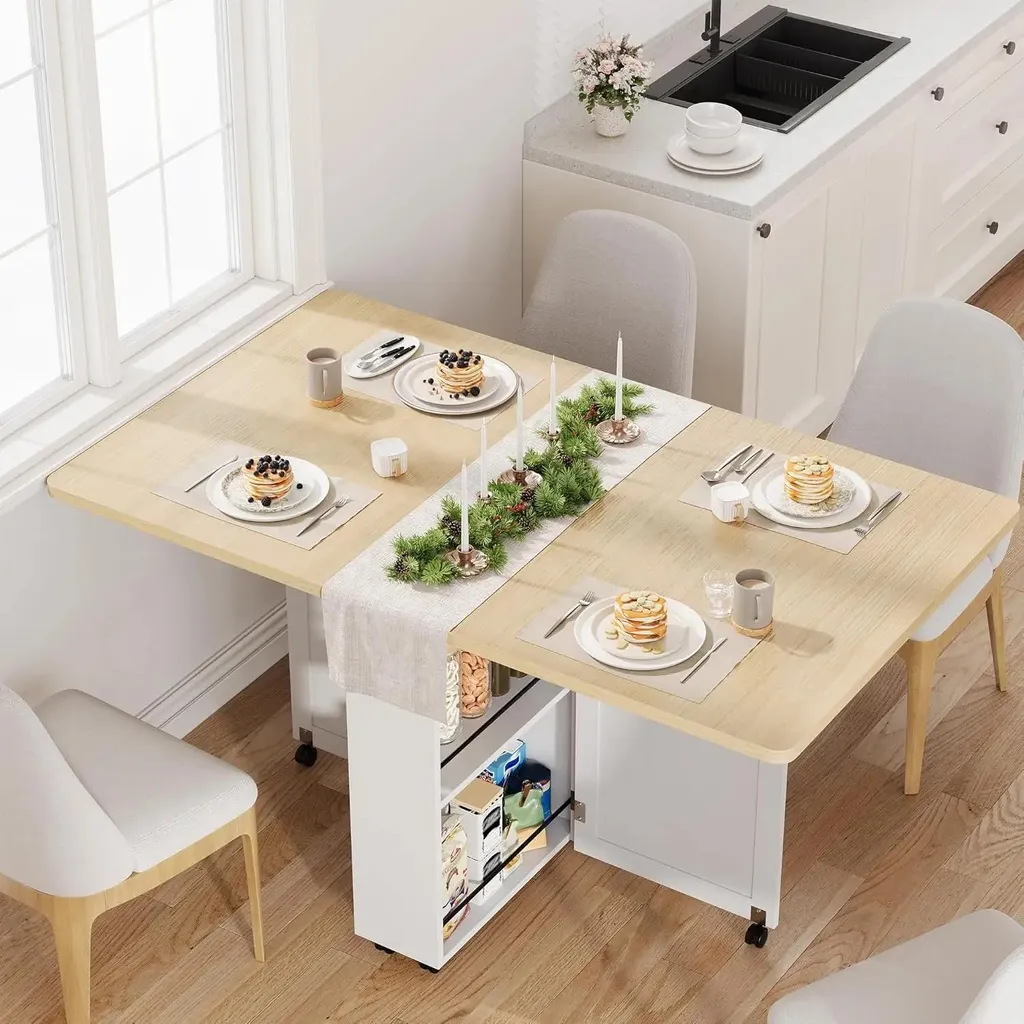 Table de cuisine ronde modulable gain de place avec rangements intégrés - 2