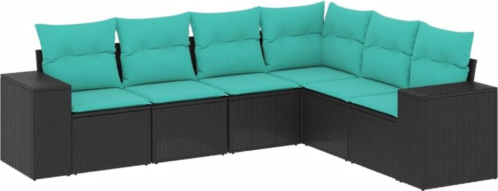 vidaXL 6-teiliges Gartensofa-Set mit Kissen, schwarzes Polyrattan