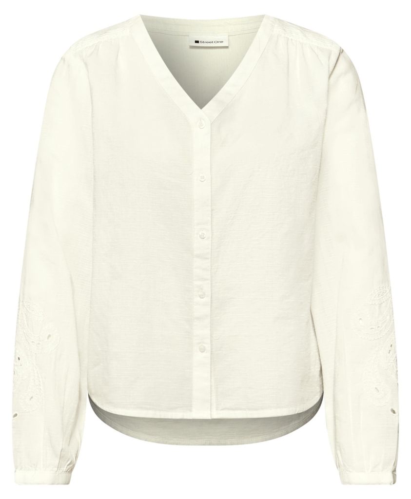 Street One V-neck buttoned blouse w embro off white 40