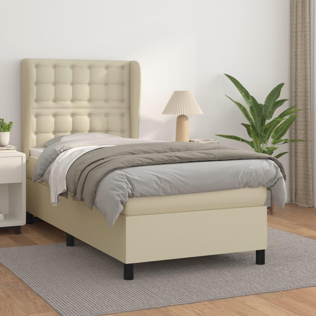 "2025"Cloris Boxspringbett mit Matratze Creme 90x190 cm Kunstleder,Klassische Betten17322