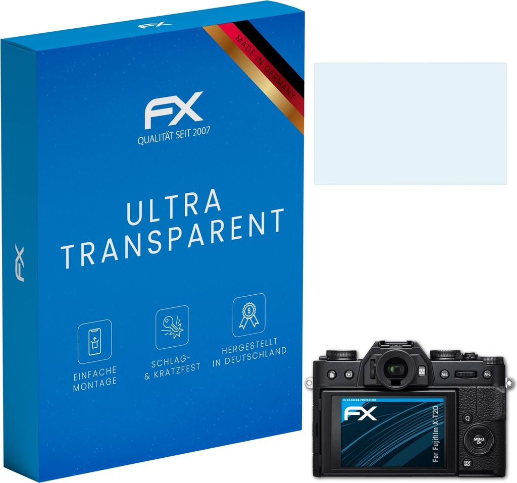 atFoliX FX-Clear 3x Schutzfolie kompatibel mit Fujifilm X-T20 Displayschutzfolie