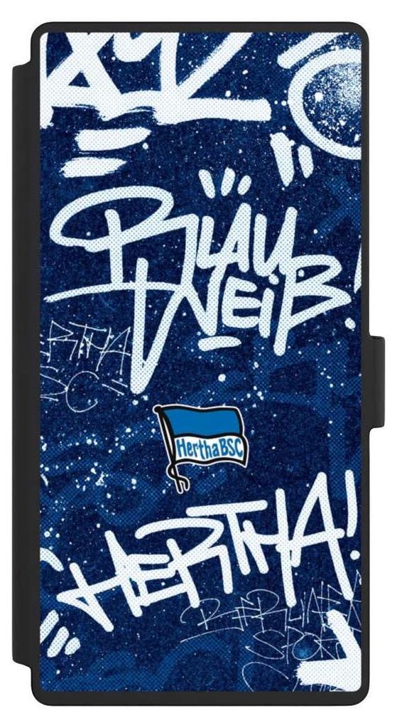 NIVOCASE Klapphülle für Samsung Galaxy S23 Ultra Handyhülle aus Kunst Leder NIVOflip schwarz Graffiti Hertha BSC Offizielles Lizenzprodukt