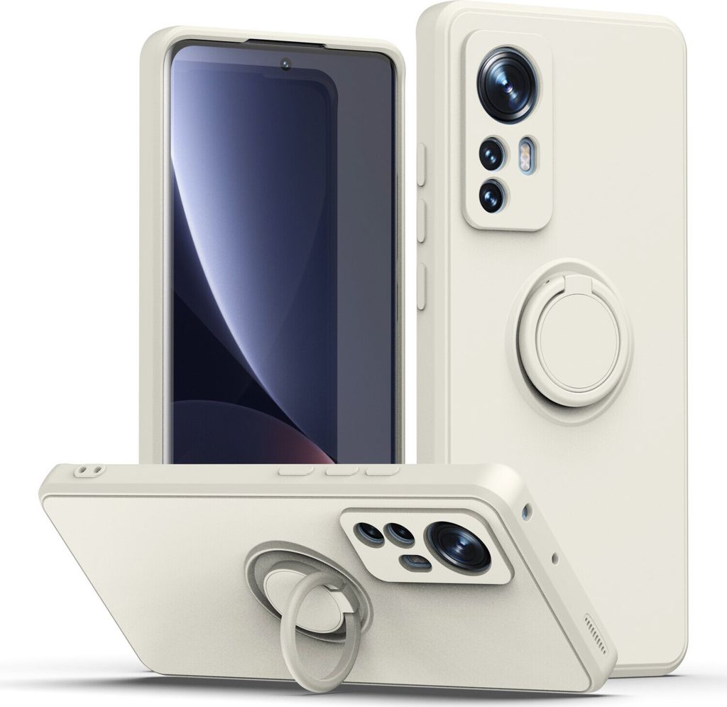 Xiaomi 12 Pro Handyhülle, Ring Halter Ständer Kratzfeste Weiche Silikon schutzhülle für Xiaomi 12 Pro Weiß