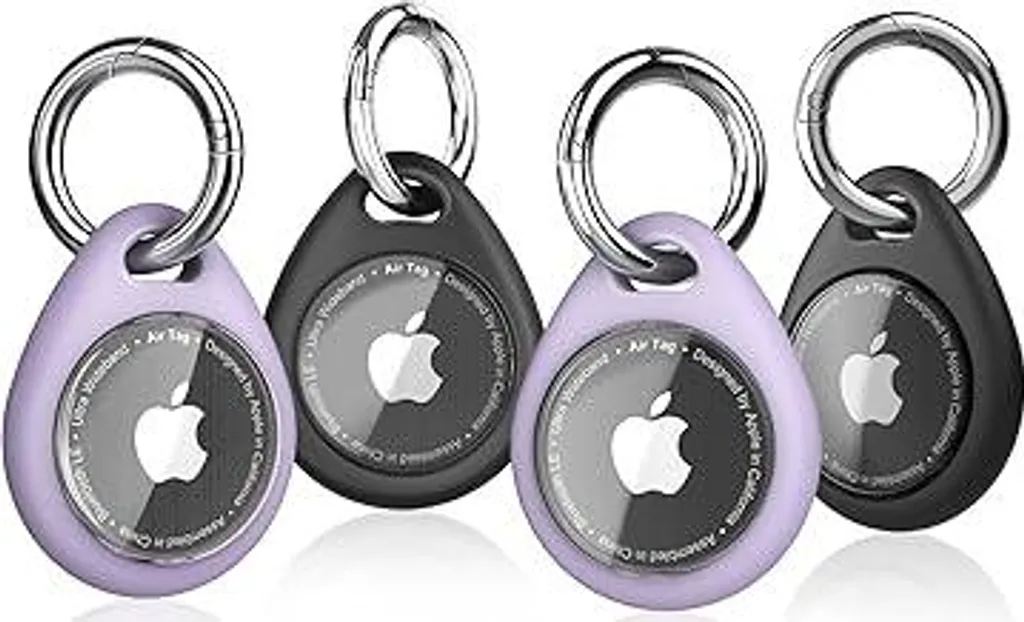 Confezione da 4 cover per AirTag - Cover protettiva in TPU resistente agli urti e ai graffi con copertura frontale e portachiavi, cover protettiva completa, custodia con portachiavi, accessorio lavabile per Apple Air Tag - 1