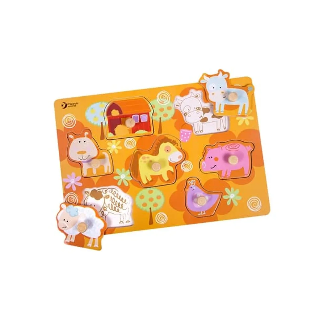 Puzzle bois ferme 30x21cm avec pièces épaisses pour bébé 18 mois+