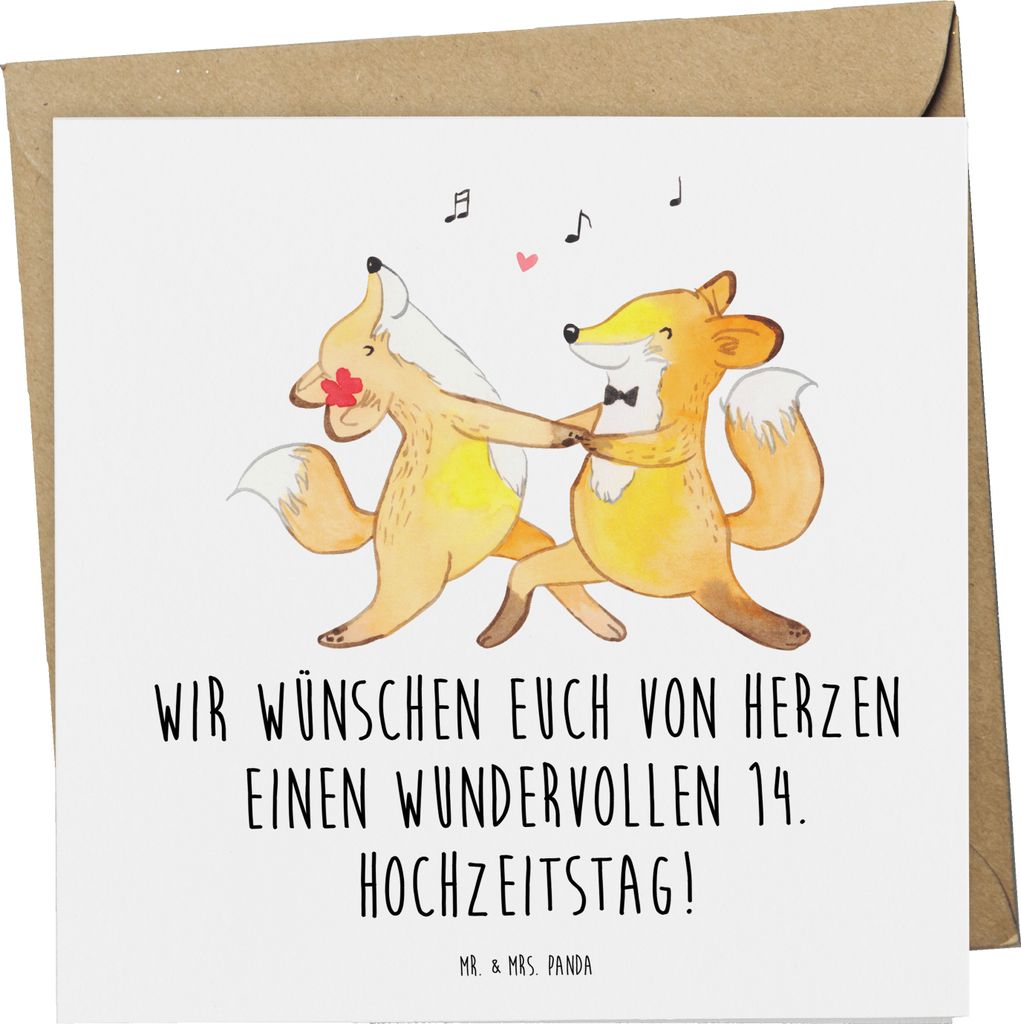 Mr. & Mrs. Panda Glückwunschkarte 14. Hochzeitstag Elfenbeinhochzeit - Weiß - Geschenk, faltkarte, doppelkarte, Beständigkeit, Heirat, Heiraten,...
