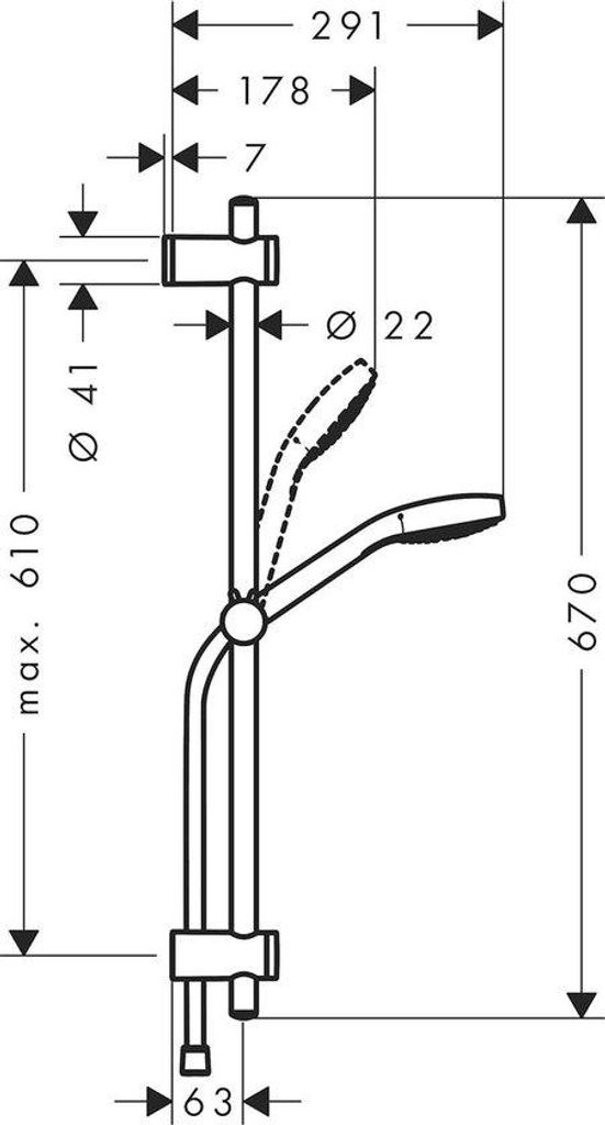 Duschkop mit Stange 3 Heizarten, weiß-chrom, 26710400