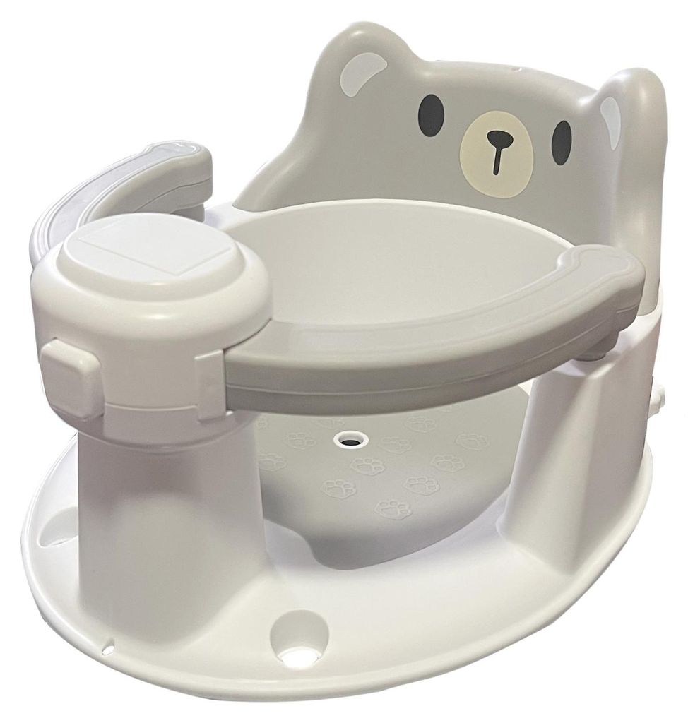 Babysitz mit Cartoon-Tiermotiven, Sicherheitsgitter, rutschfester Unterseite, stützender Sitzposition und erhöhter Rückenlehne – ideal zum Baden.