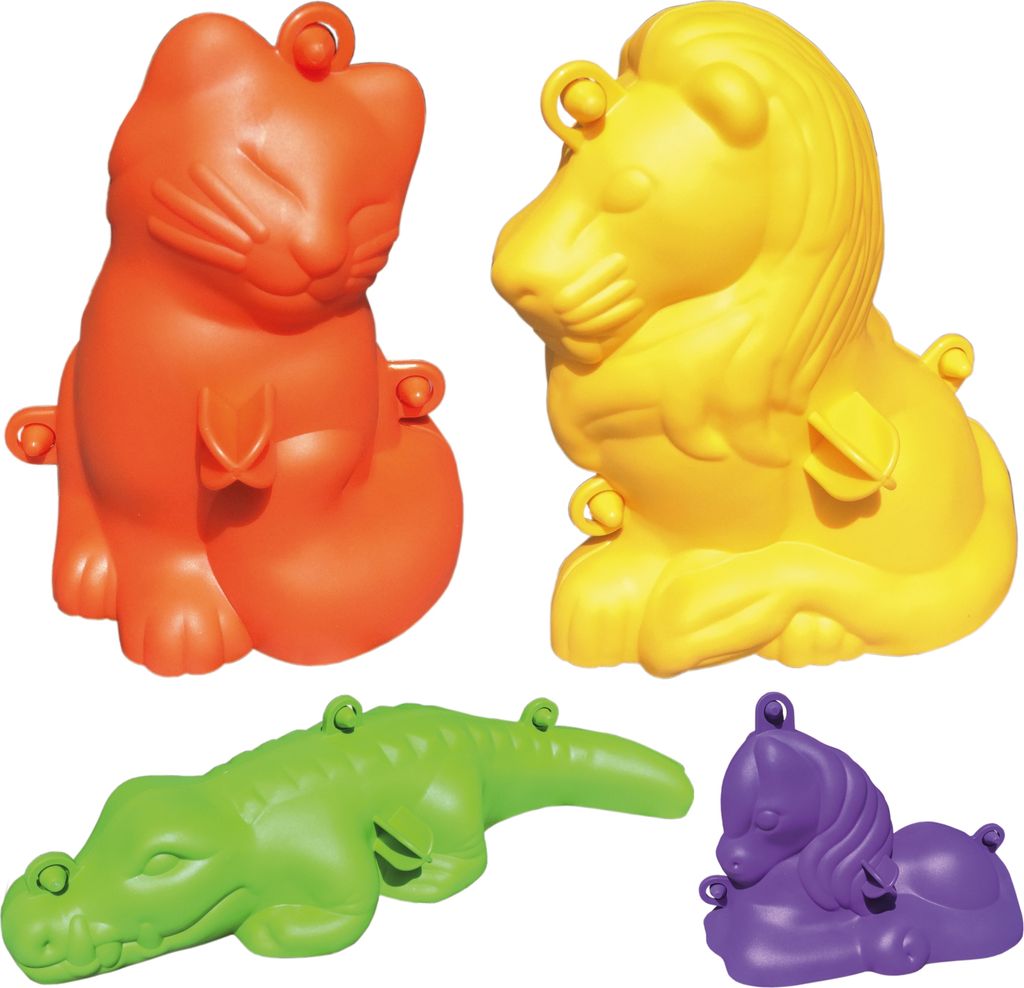 EDUPLAY 160183 3D Sandformen groß outdoor, 1 x Katze, 1 x Pony, 1 x Löwe, 1 x Krokodil, mehrfarbig, 4-teilig (1 Set)