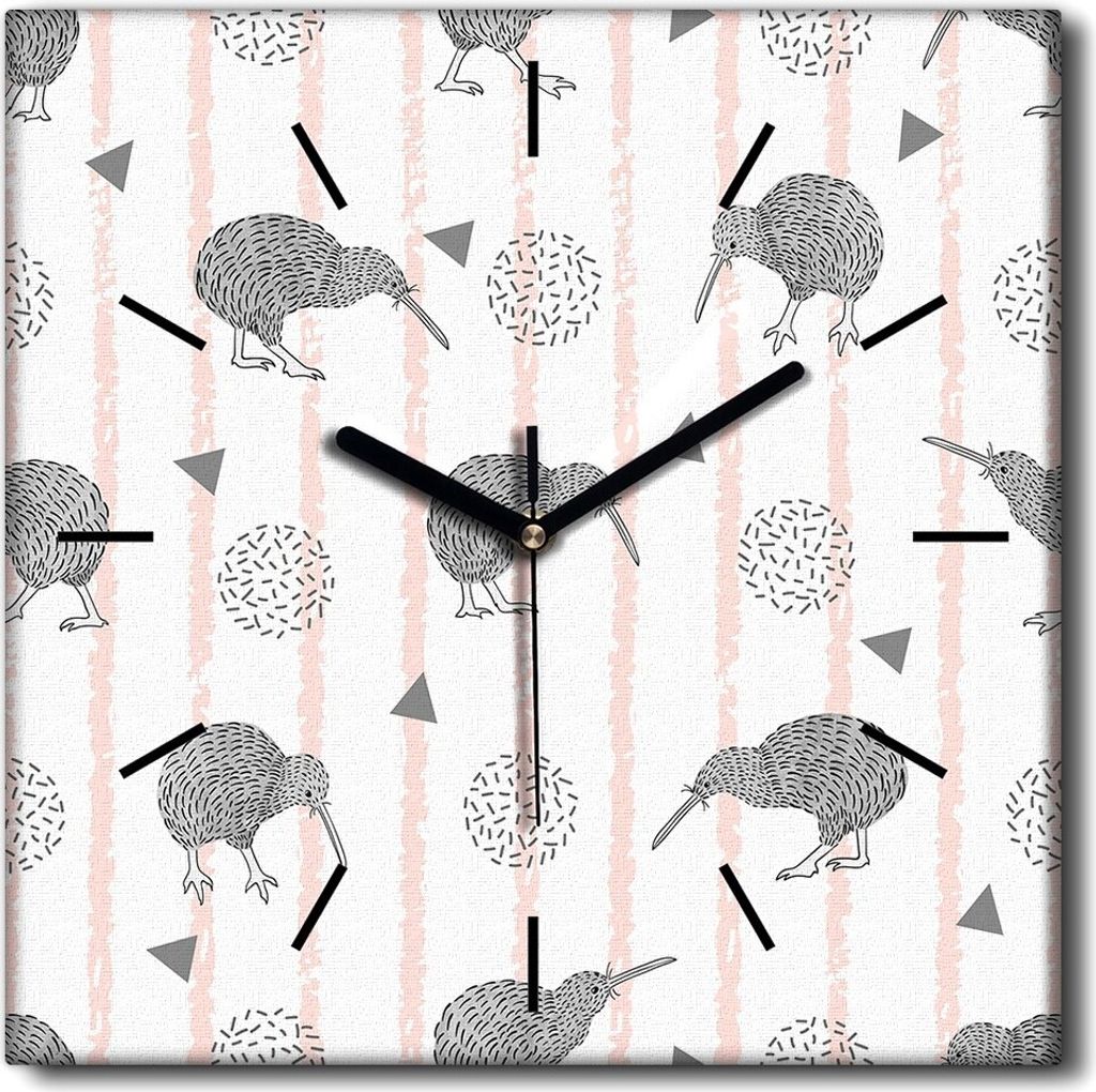 Coloray Uhr auf Leinwand 30x30 cm Wand Uhr Dekoration Wohnzimmer Segeltuch schwarze Hände -Kiwi Bird Abstraktion.