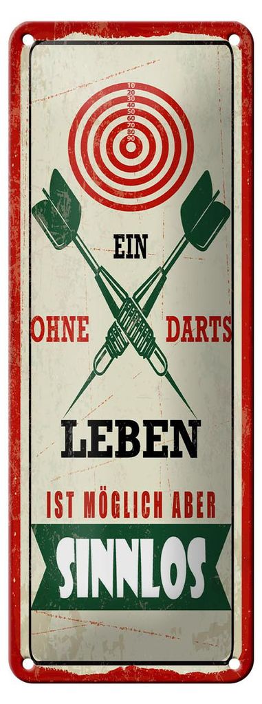 Blechschild Ein Leben ohne Darts ist möglich aber Sinnlos, 27 x 10 cm, Blechschilder Spruch Sport Hobby
