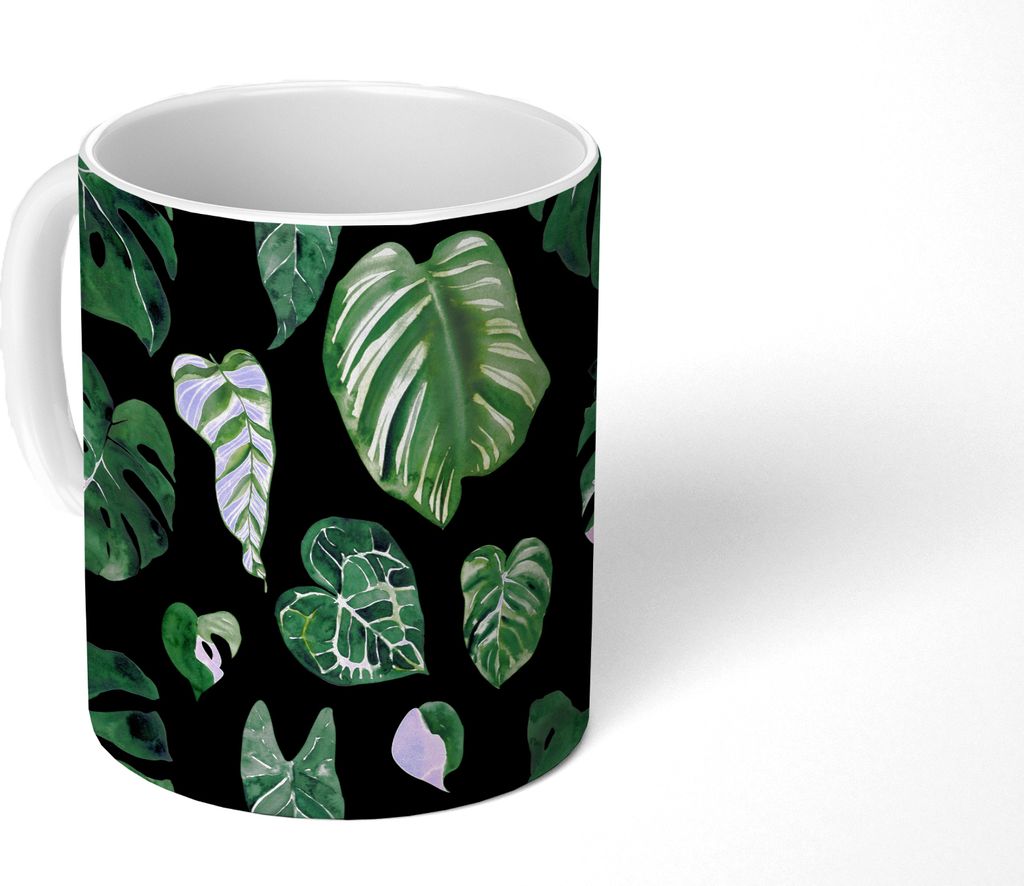 MuchoWow Tasse Kaffeetasse Kaffeebecher 350 ml Muster - Blätter - Pflanzen Teetasse - Fototasse - Becher - Keramikbecher - Teebecher - Kaffeetas...
