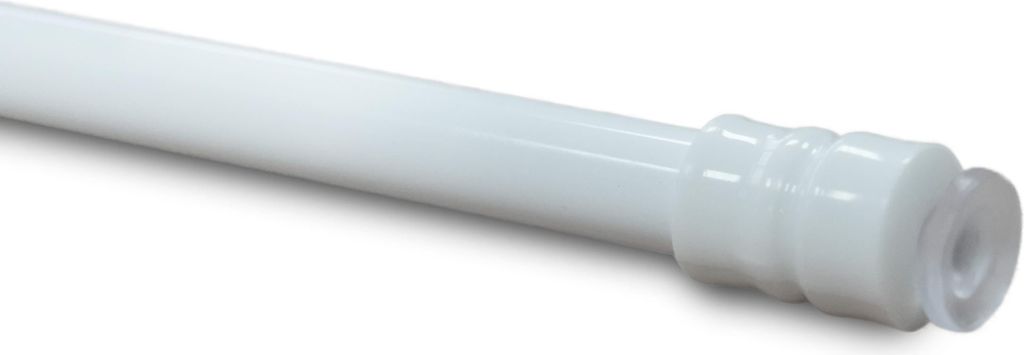 A close-up view of the end of a white telescopic rod with a suction cup.