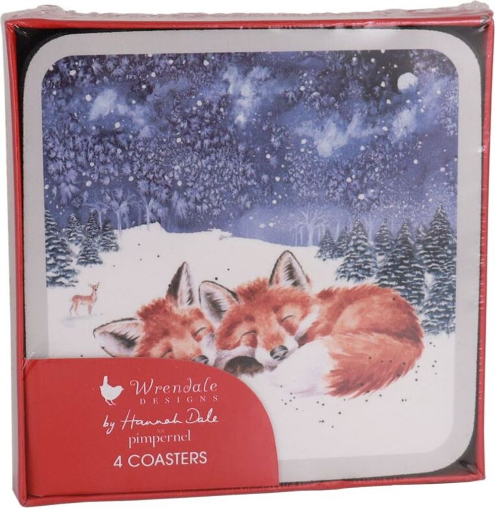 Wrendale Designs 4-teiliges Glas-Untersetzer-Set Waldweihnacht