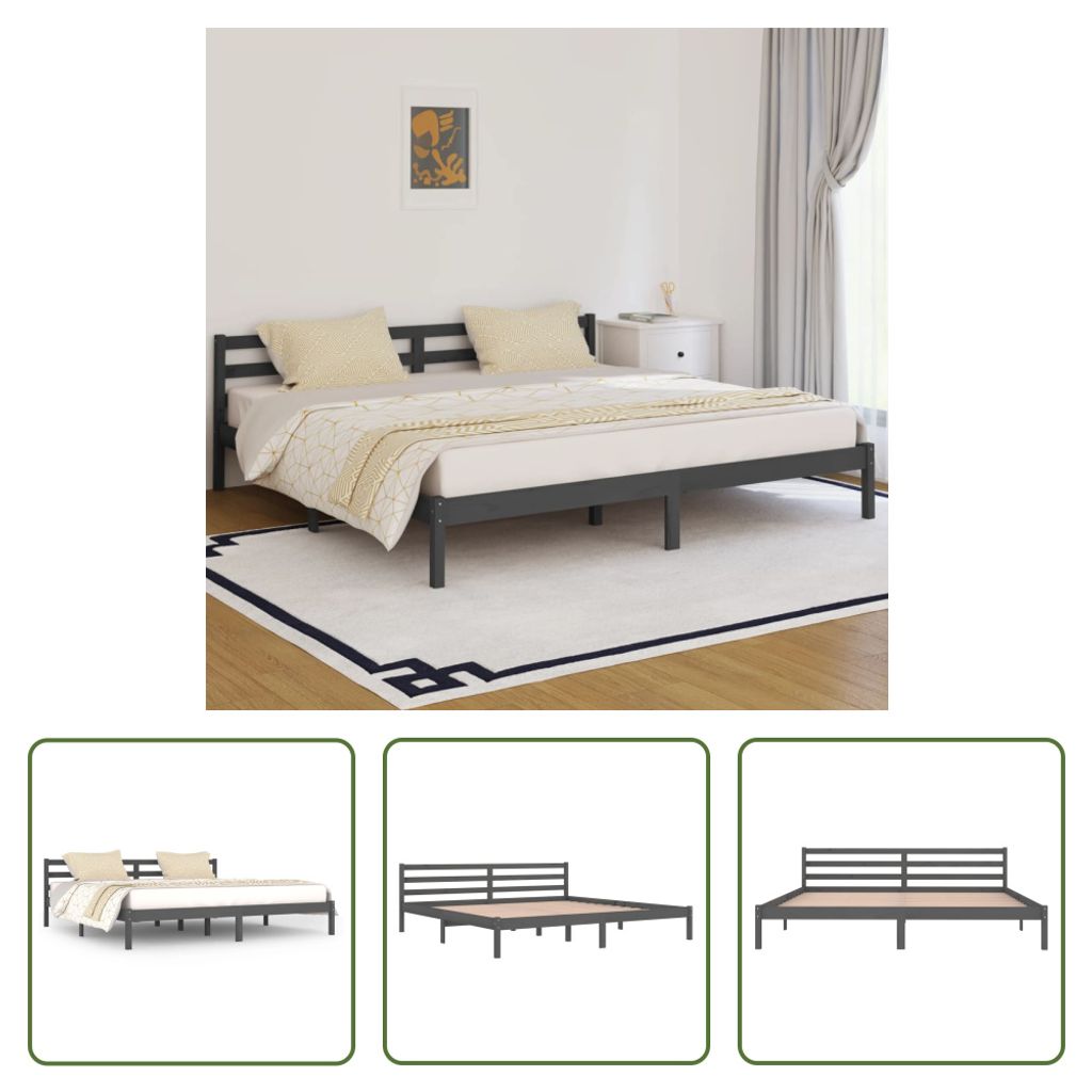The Living Store Massivholzbett Kiefer 200x200 cm Grau Produktbild 