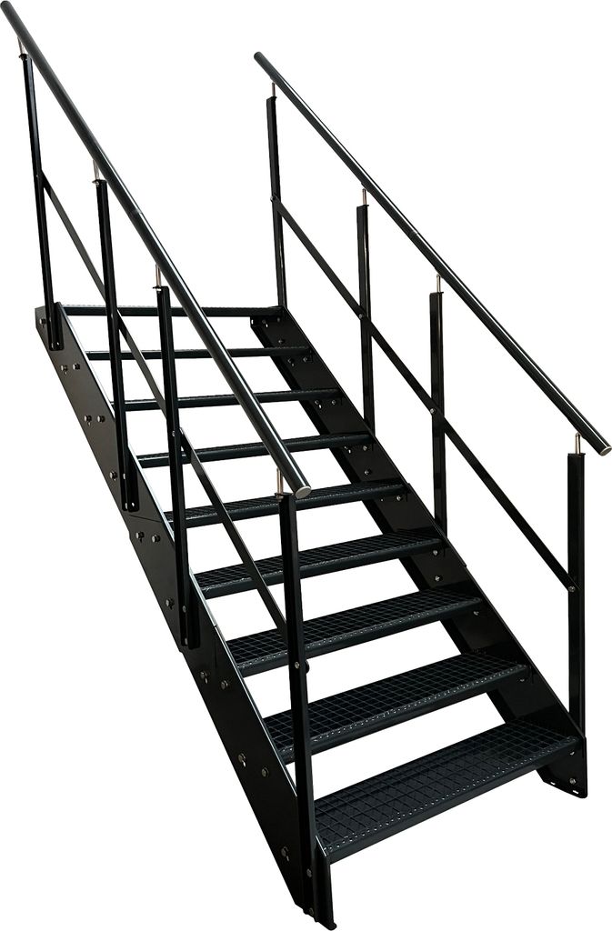 Stahl Wangentreppe Gitterroststufen 9 Stufen beidseitiges Geländer - Verzinkt & Anthrazit pulverlackiert - (B x H x T) 100 x 171 x 177 cm