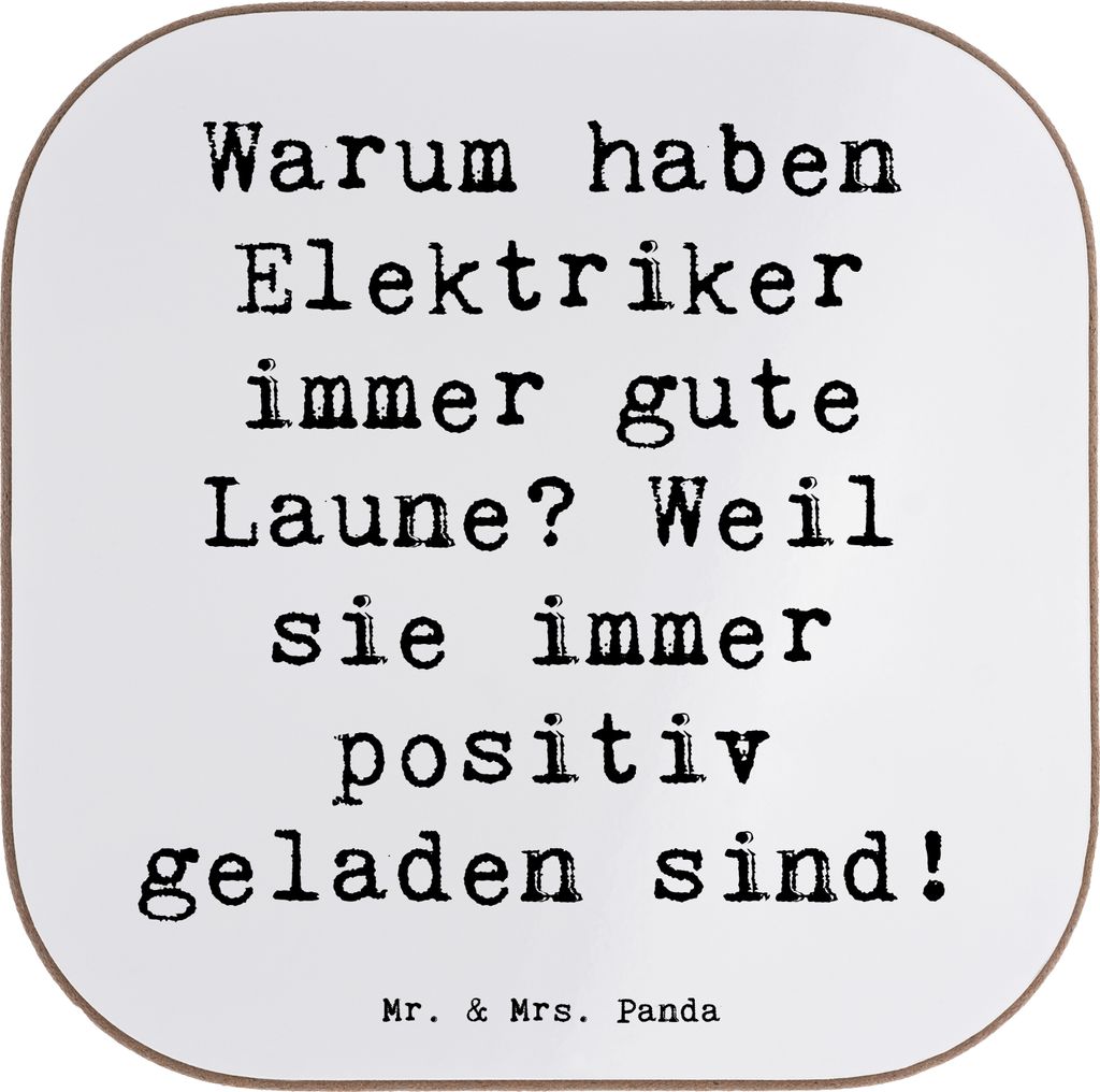 Mr. & Mrs. Panda Holzuntersetzer Spruch Positiver Elektriker - Weiß - Geschenk, Untersetzer für Gläser, Glas, Lächeln, Beruf, personalisierte G...