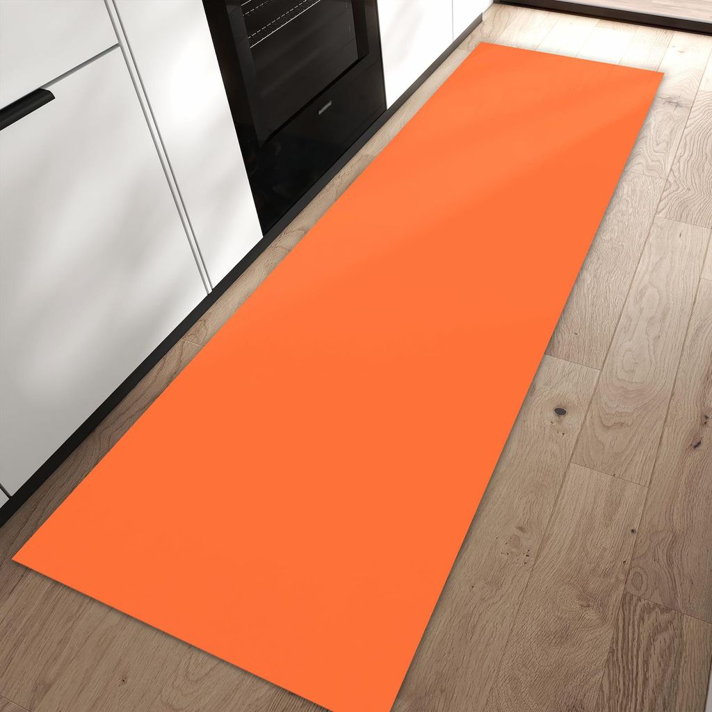 Küchenteppich 80x250cm rutschfest & abwischbar PVC Läufer - Dunkeloranger Hintergrund I