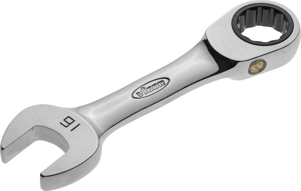 VIGOR Ratschen-Ring-Maulschlüssel kurz V2830 Außen Doppelsechskant SW 16 mm