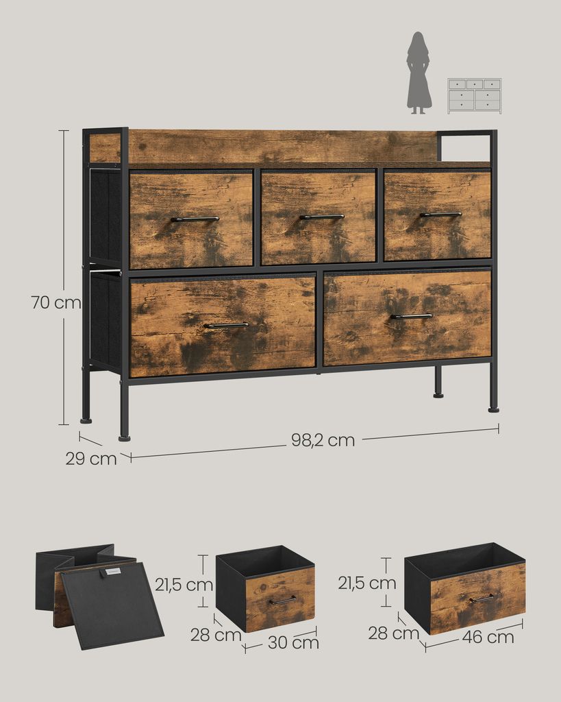 SONGMICS Komoda, šatní skříň do ložnice, 5 zásuvek s Obrázek produktu 3