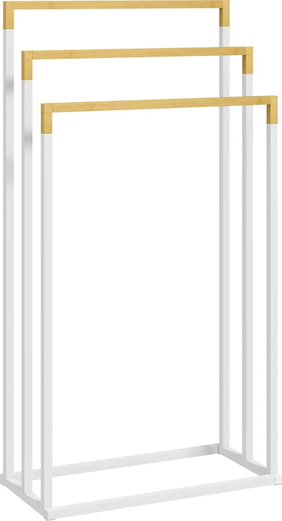 Portasciugamani Bagno Fortuna Lai 3 Barre Acciaio Bianco & Bambù Zen