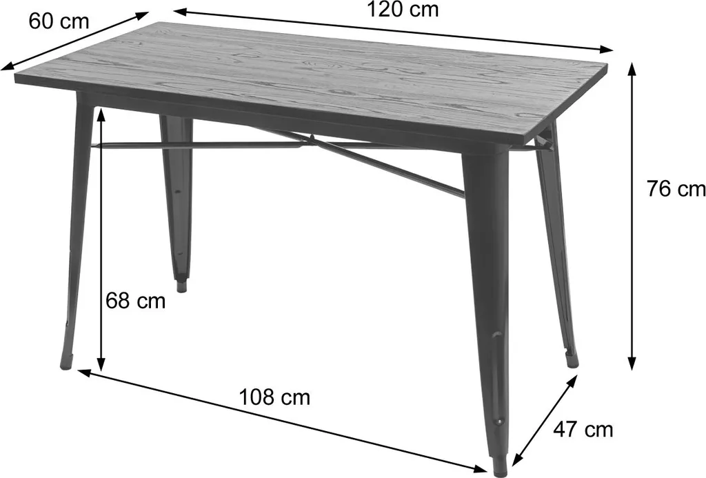 Table rectangulaire métal noir et bois d'orme 120cm design industriel - 7