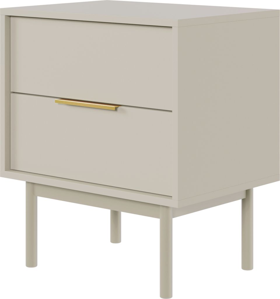 A neutral studio shot of a nightstand.
