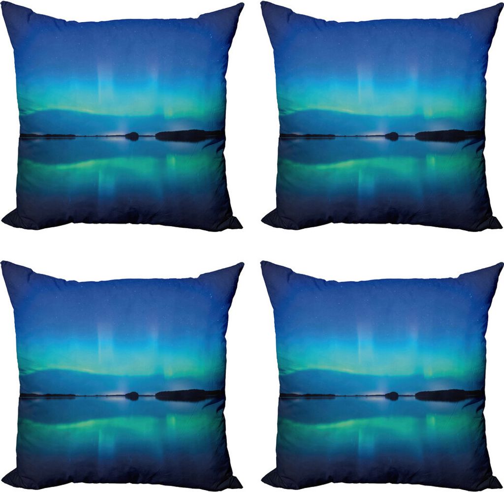 ABAKUHAUS Nordlicht Kissenbezug Set (4 Stück), Sky-Landschaft See, Moderner Doppelseitiger Digitaldruck, 45 cm x 45 cm, Violet Blue