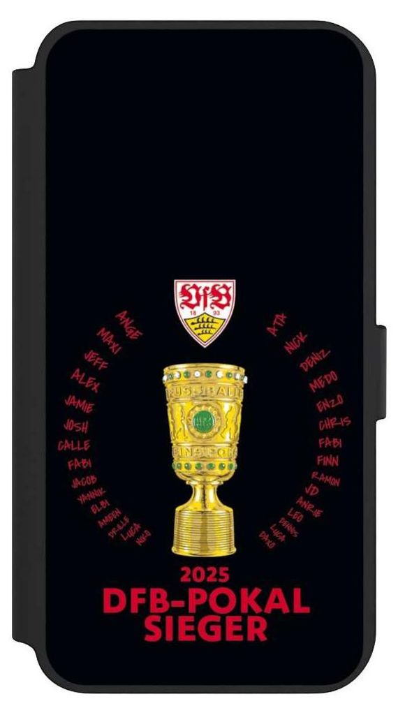 NIVOCASE Klapphülle für Samsung Galaxy S23+ Handyhülle aus Kunst Leder NIVOflip schwarz Offizielles Lizenzprodukt Pokal VfB Stuttgart