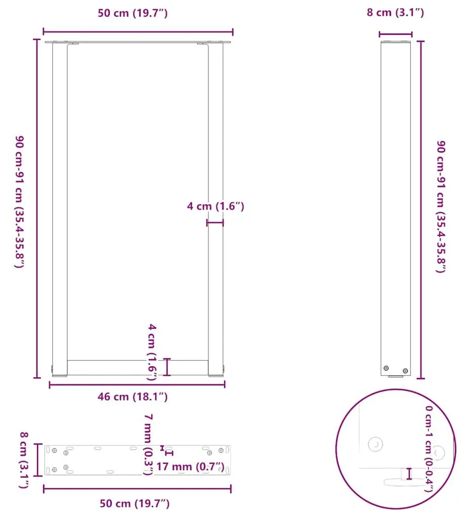 Pieds de table de bar en U vidaXL : solution pour sol irrégulier noir - 7