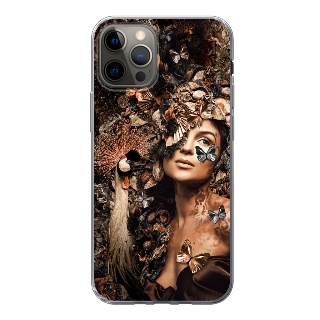 MuchoWow Handyhülle Schutzhülle Hülle für iPhone 13 Pro Luxus - Frau - Tiere - Schmetterlinge - Vögel Silikon Softcase Handy Hülle - Handy-...