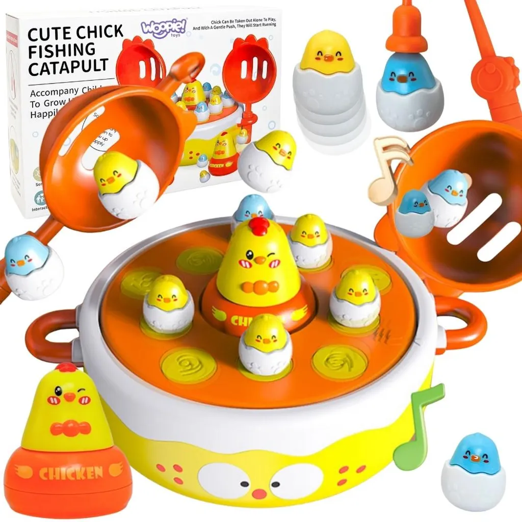Jeu d'arcade Woopie 4-en-1 : Pêche aux poussins avec catapulte enfant