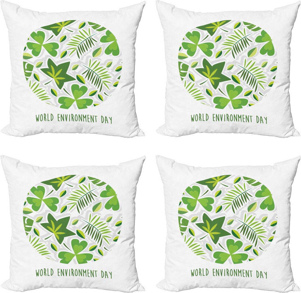 ABAKUHAUS Weltumwelttag Kissenbezug Set (4 Stück), Weltumwelttag Wording, Moderner Doppelseitiger Digitaldruck, 40 cm x 40 cm, Lime Green Grün Weiß