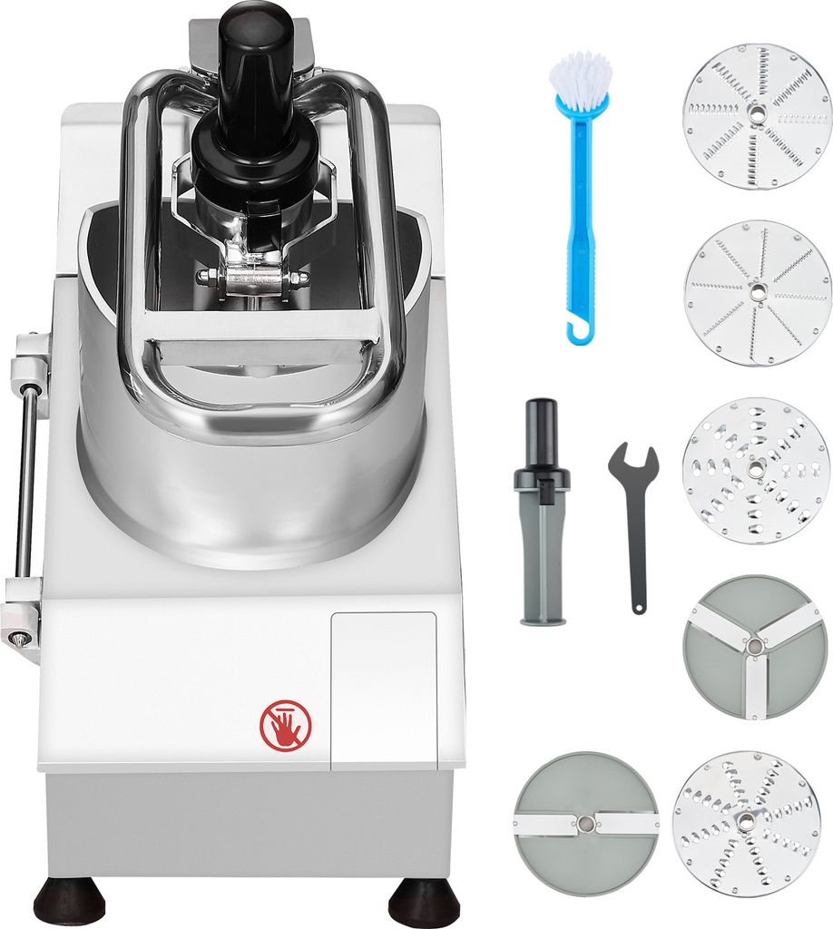 SucceBuy Küchenmaschine und Gemüseschneider, Edelstahl, 2 Löcher, 6 abnehmbare Klingen, Hobel und Zerkleinerer für Obst und Gemüse